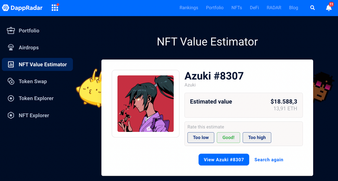 Azuki NFT Value Estimator DappRadar