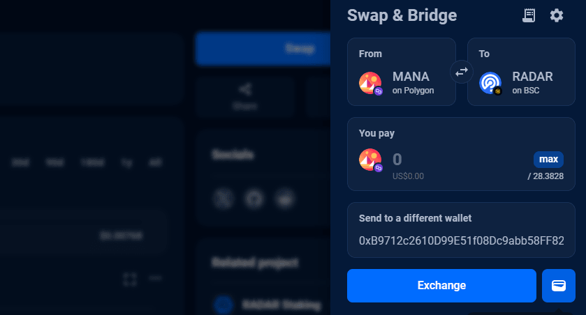 You can send your swapped and bridged crypto to another wallet, all in one transaction. Powered by LI.FI and DappRadar. 