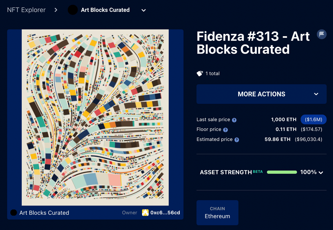Fidenza is a famous digital art NFT collection by Tyler Hobbs on the Art Blocks hub