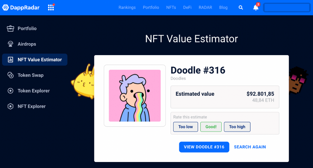 How to use the NFT Value Estimator DappRadar tool